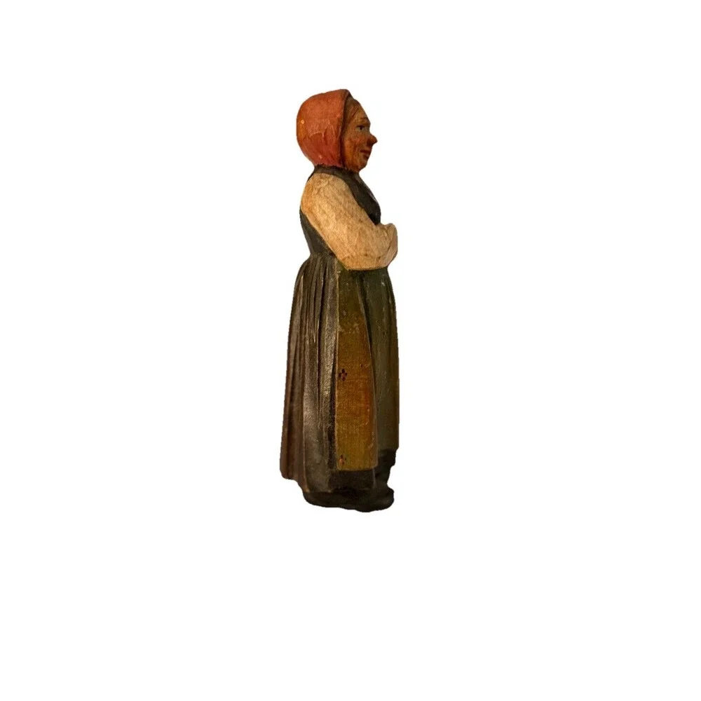 Vtg Hand Carved Wood Figurine Alpine Peasant Woman Folk Art ANRI Huggler Style